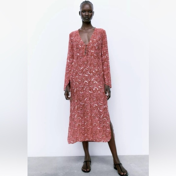 Zara Embellished tunic top/dress size xs beautiful kaftan coverup midi blogger - Picture 1 of 8